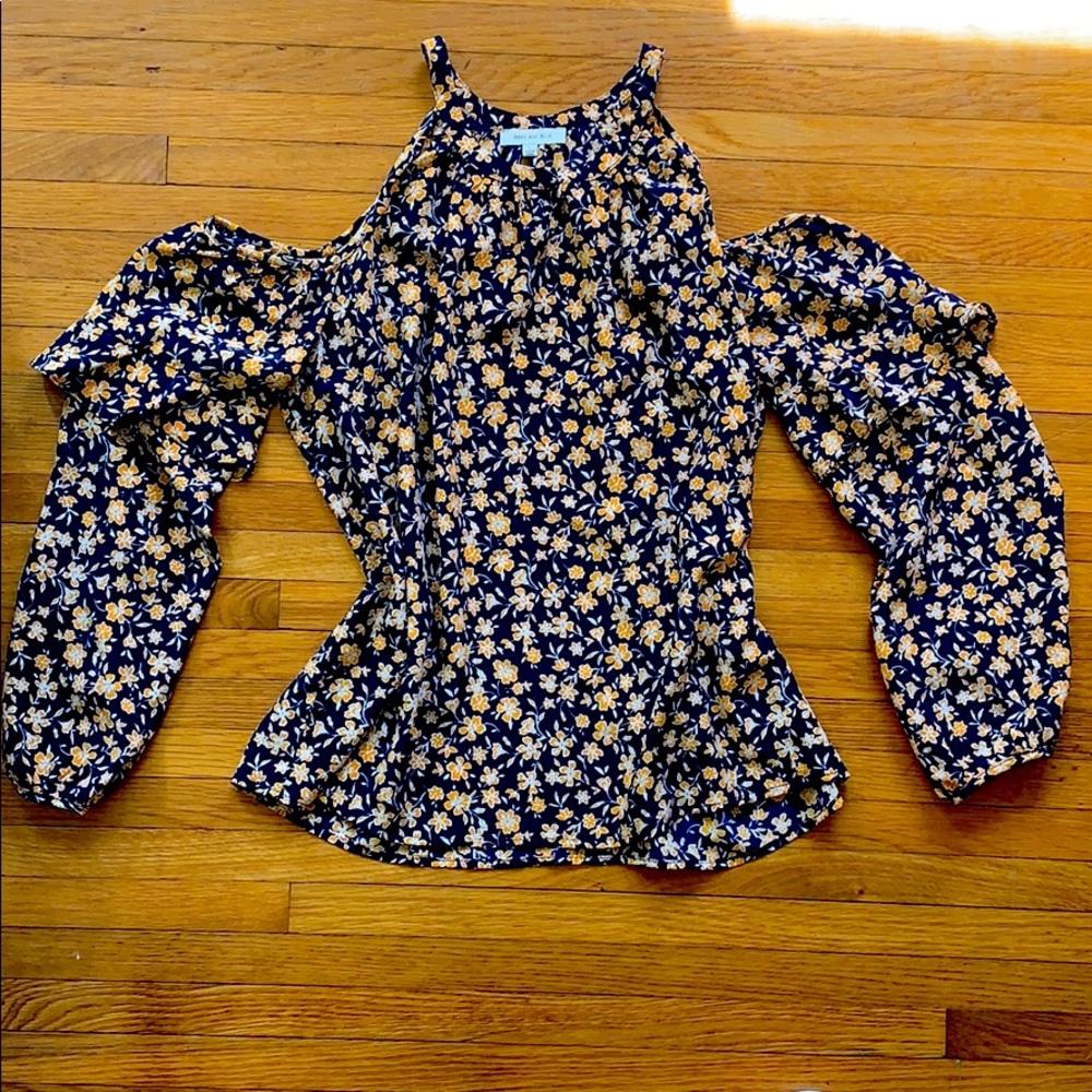 SKIES ARE BLUE - Silk Cold Shoulder Blouse